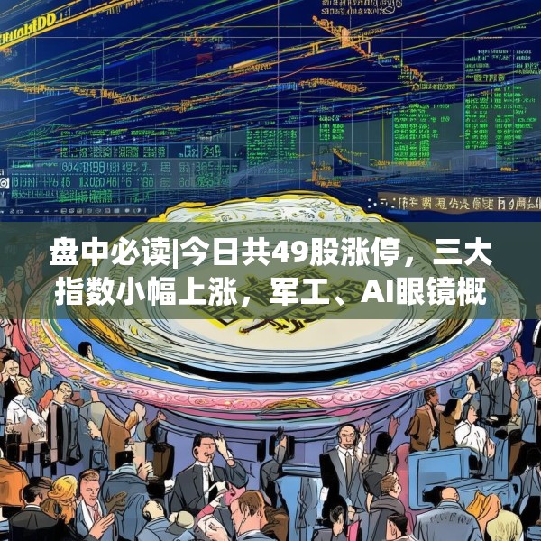 盘中必读|今日共49股涨停，三大指数小幅上涨，军工、AI眼镜概念领涨