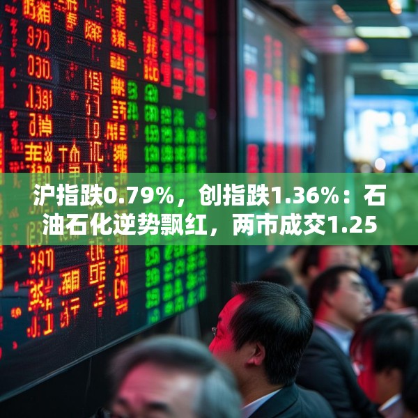 沪指跌0.79%，创指跌1.36%：石油石化逆势飘红，两市成交1.25万亿元