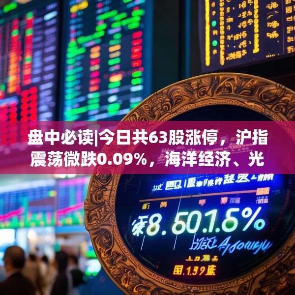 盘中必读|今日共63股涨停，沪指震荡微跌0.09%，海洋经济、光伏板块逆势大涨